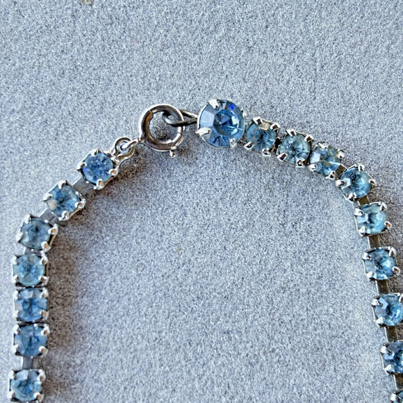 1950's Blue Rhinestone Mid Century Vintage Choker Necklace, Prom Formal Jewelry - Picture 4 of 12